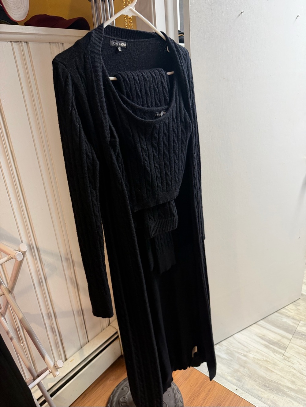 Fashion Nova Black Cable-Knit Sweater Cardigan Set
